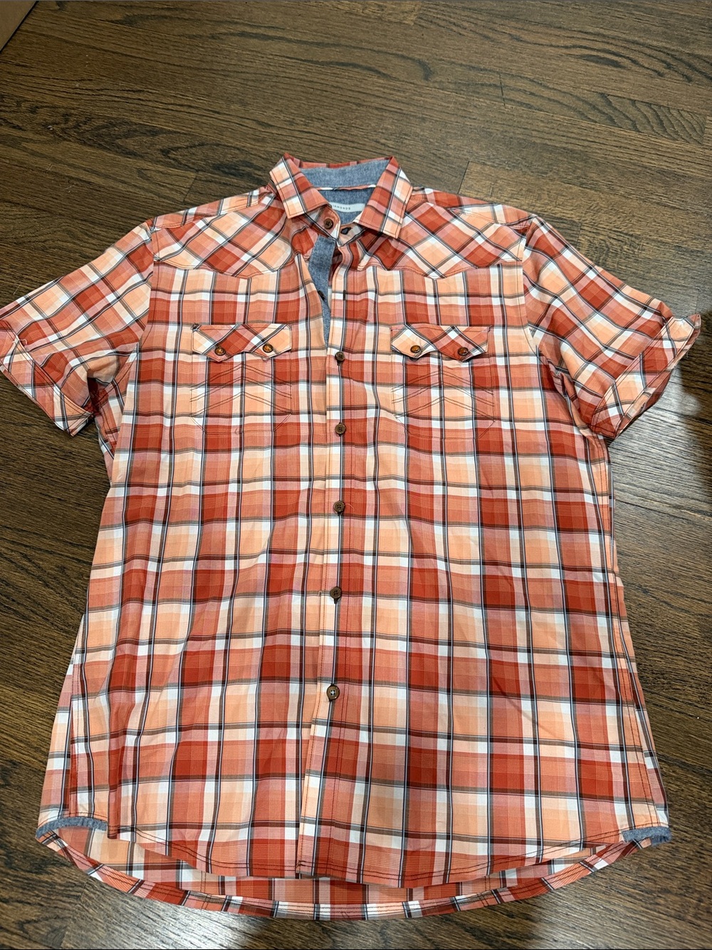 7 Diamonds Men's Orange Plaid Short-Sleeve Button-Up Shirt
